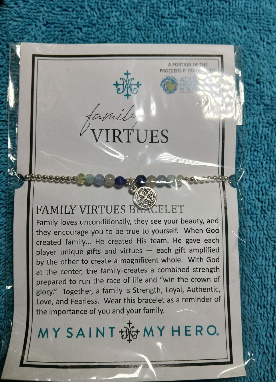 Family Virtues Beaded Bracelet with Silver Charm — Multicolor
